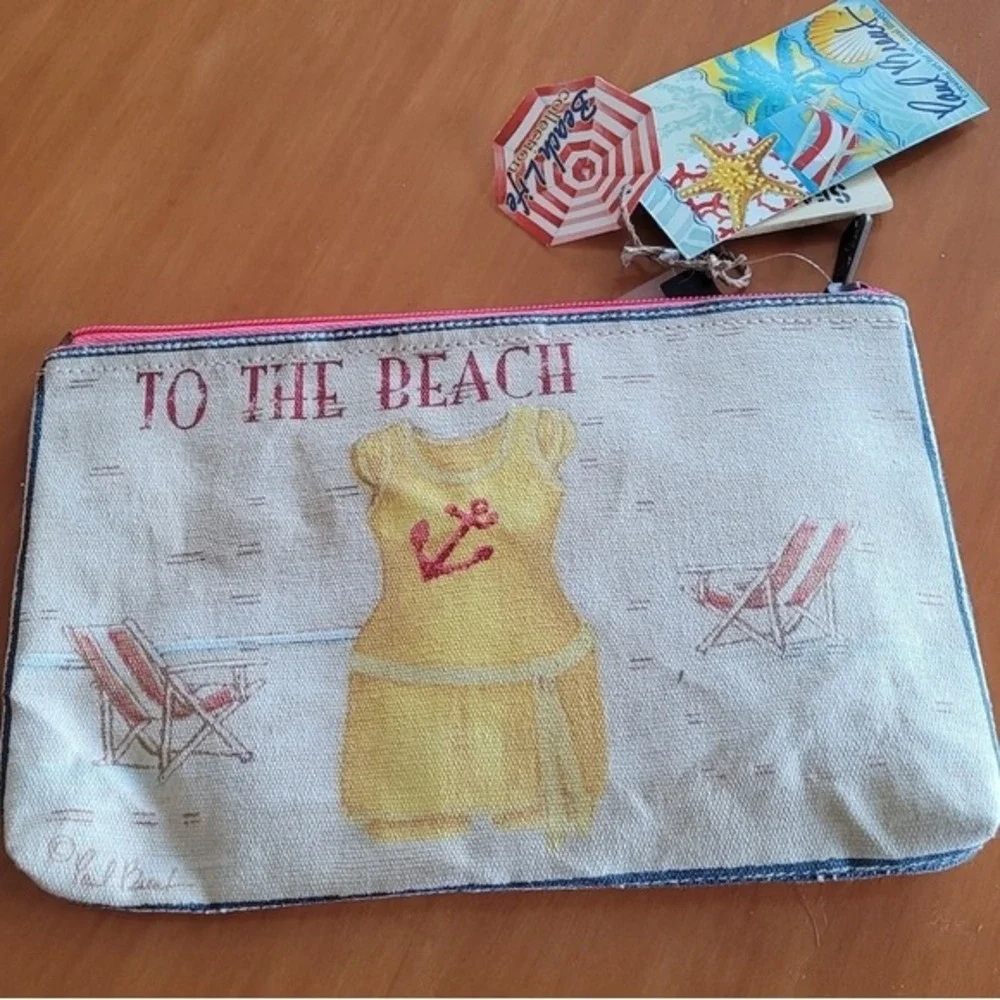 Paul Brent Beach Life To The Beach Tapestry Zipper‎ Pouch Cosmetic Bag NWT